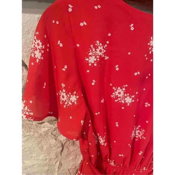 One Clothing Womens Red White Floral Print Wrap Dress Size Small - Picture 5 of 5